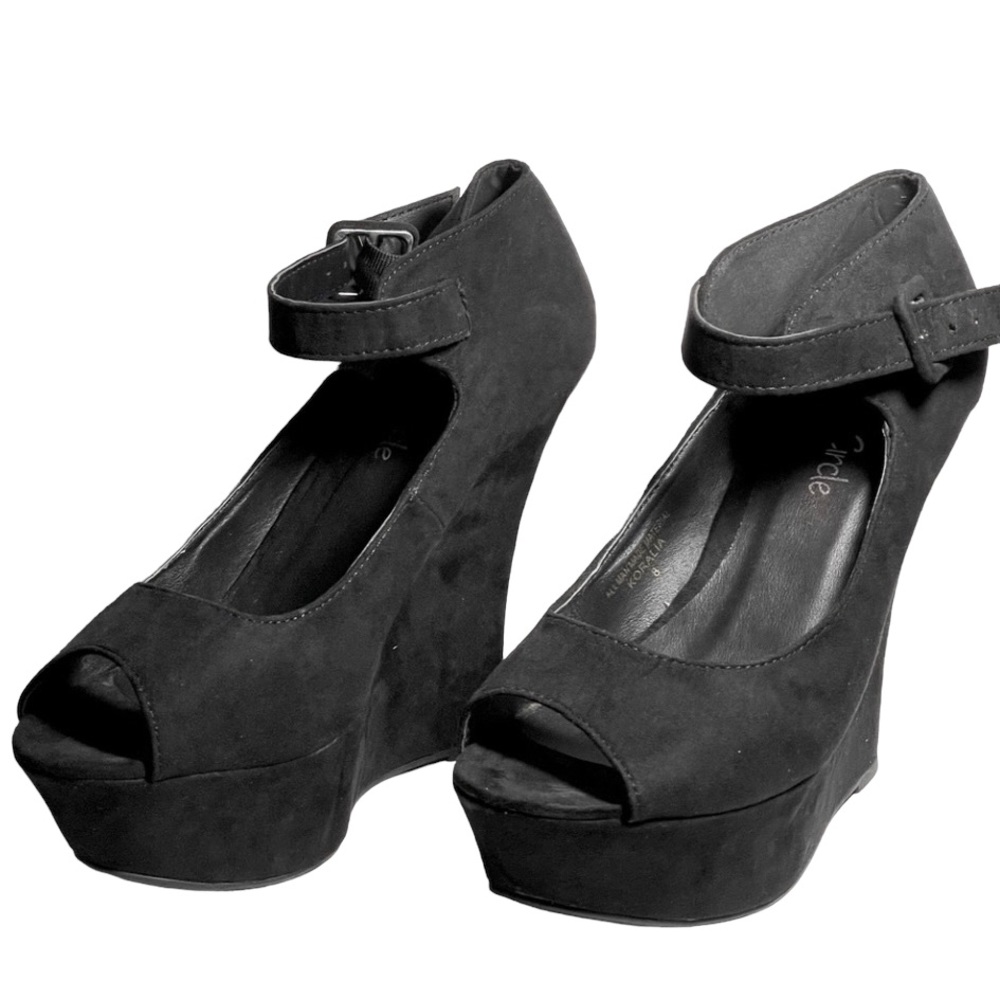 RED CIRCLE NEW ELEGANT WEDGE  HEEL SHOES 5.5" 👠/BLACK/SIZE/8
